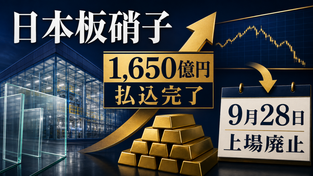 日本板硝子、1,650億円払込完了｜9月28日上場廃止と1株500円の手続き
